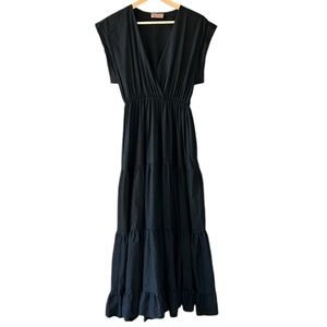 Sophia Made in Italy 100% Cotton Black Tahoe Maxi Tiered Dress Sz M